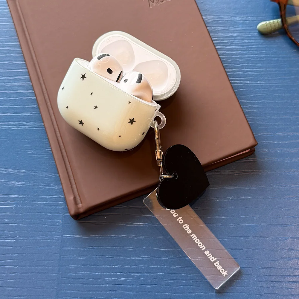 Cute Simple Black Star Pattern Mint Blue Silicone Earphone Case For AirPods 1 2 3 4 Pro 2 3 Soft Cover With Pendant Lanyard
