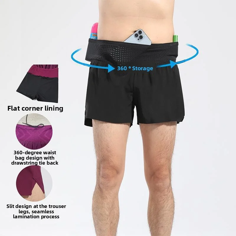 

Men's Lined Breathable Light Running Shorts Fitness Sports Quick Drying Marathon Zero Resistance Three-point Pant with Pocket