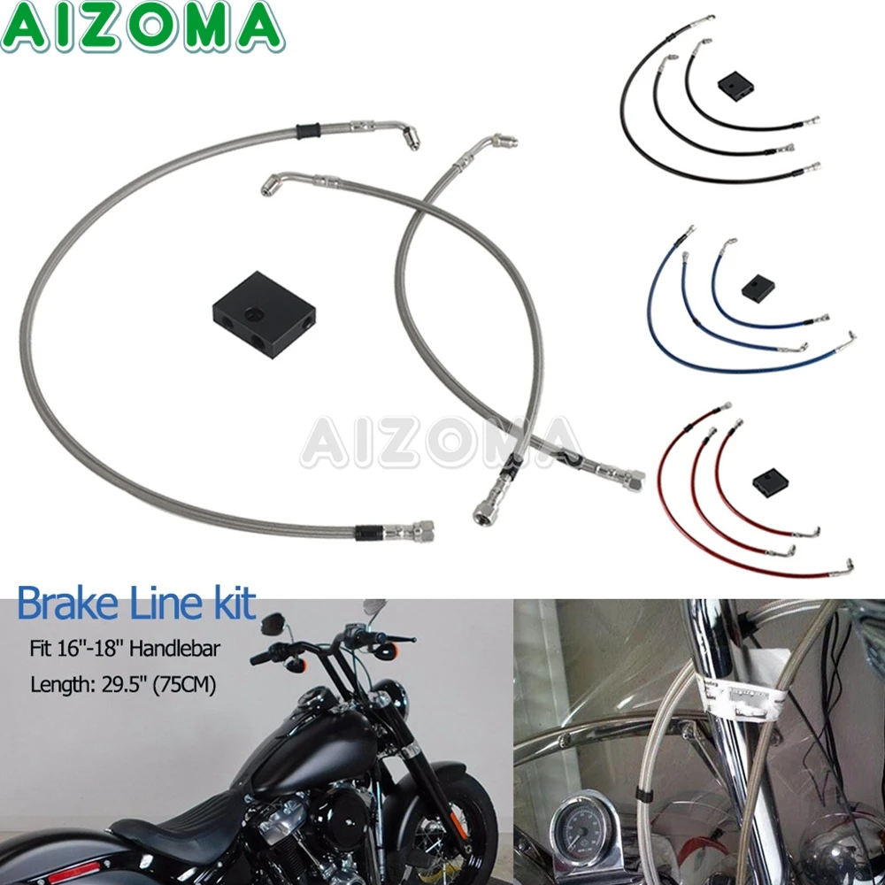 

75CM Master Cylinder Brake Upper Lower Clutch Line Braided Cable For Harely FXDR FXDRS Sporster Softail Fat Bob Low Rider 14-24