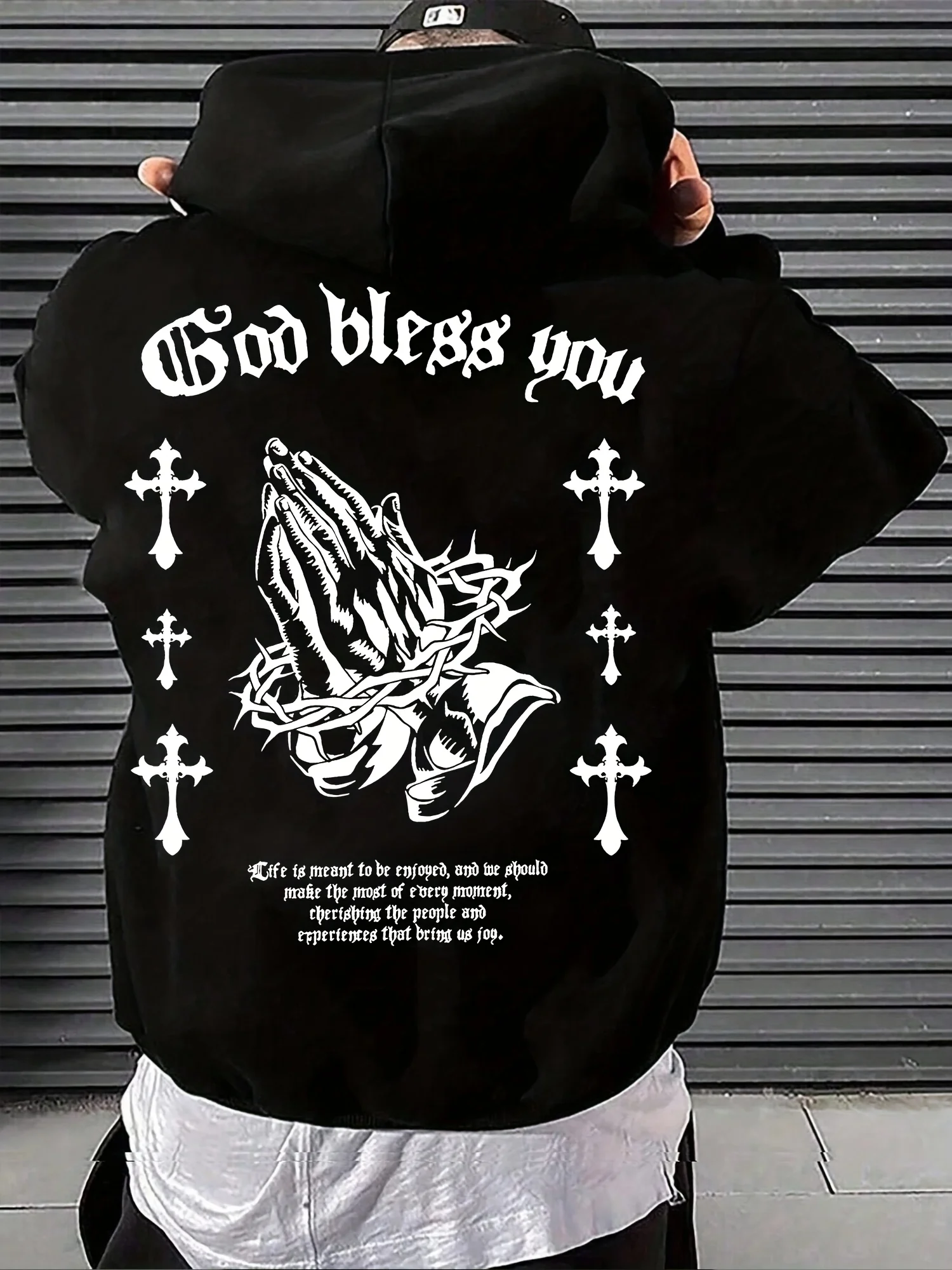 European and American Men's New Gothic Cross Print Soft and Elastic Comfortable Hooded Sweatshirt Outdoor High Street Clothing