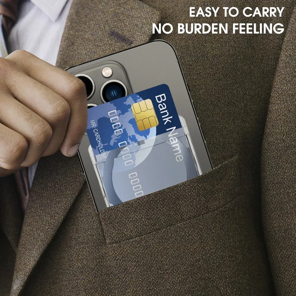 Clear Magnetic Phone Card Holder Stander For MagSafe Wallet Kickstand Phone Grip Card Slot for iPhone 15 14 13 Samsung S23 S24