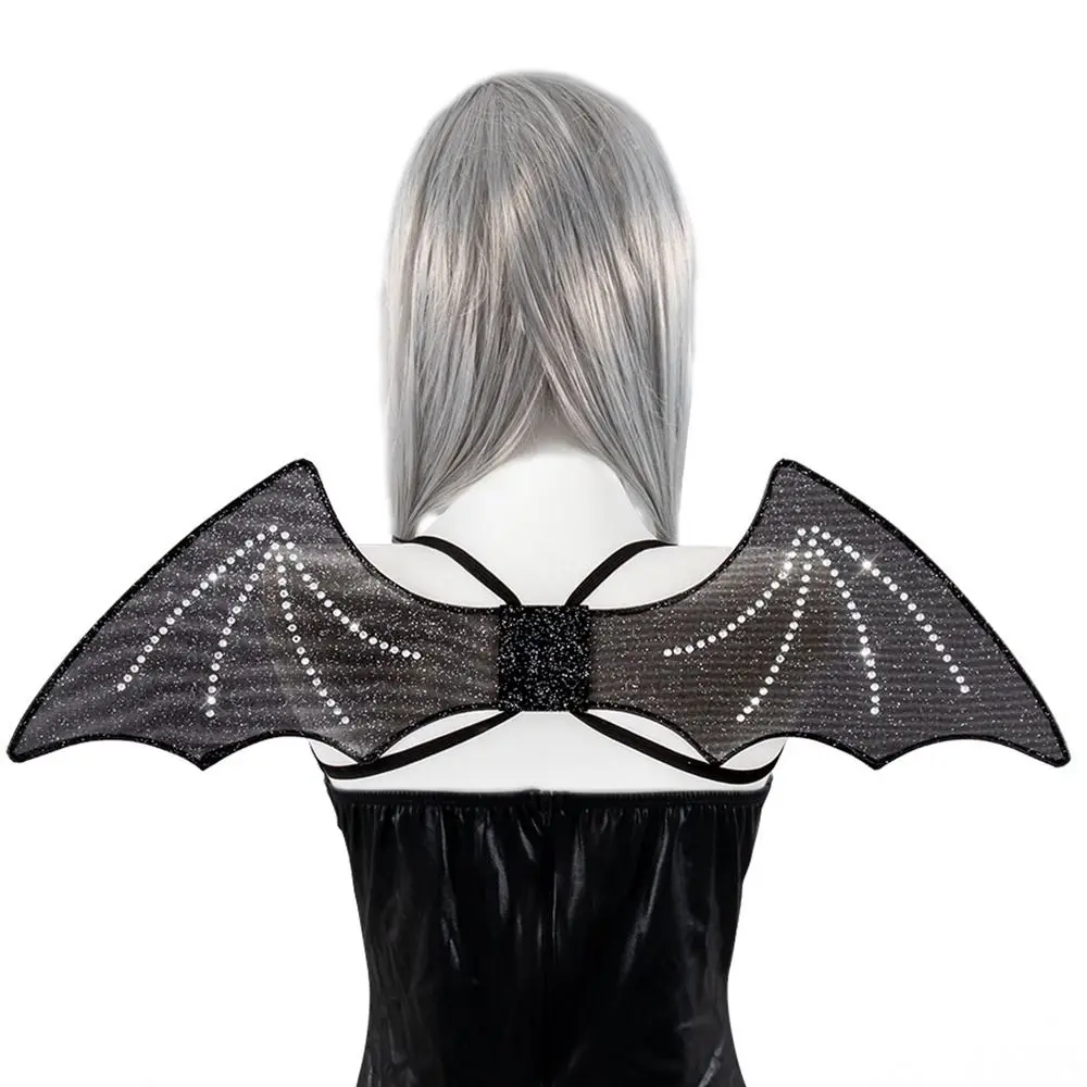 Ensemble d'ailes de chauve-souris scintillantes, kit de costume de chauve-souris noire pliable, fil de fer durable, diamant, maille, décorations de vacances