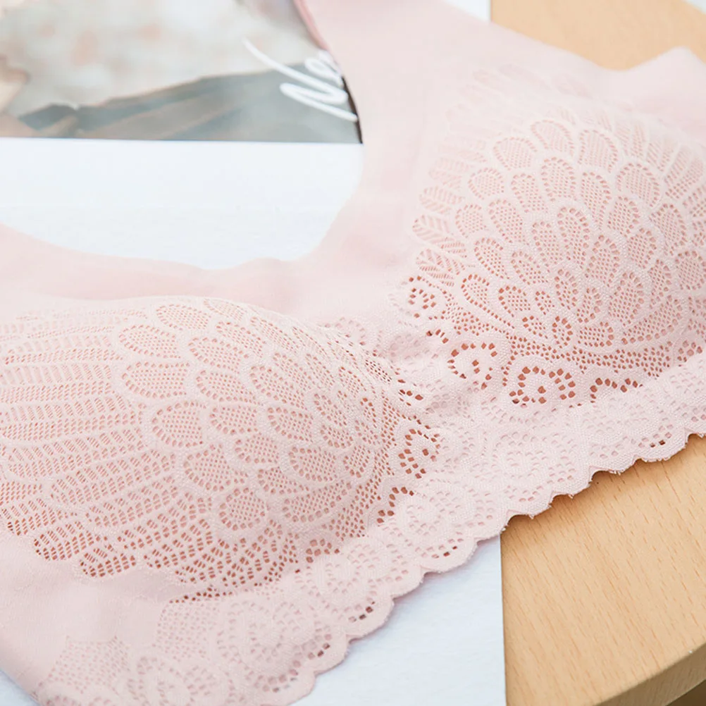 

Wirefree Lace Bra For Women Girls Comfortable Bralette Breathable Adjustable Strap Bras Gift Pink Xxl