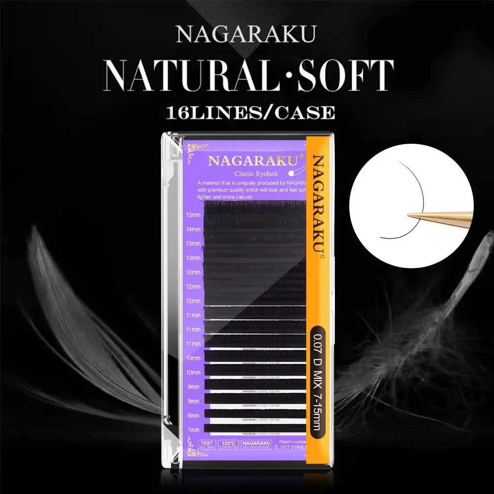 NAGARAKU 16 filas pestañas individuales clásicas extensión pestañas negro mate profesional suave Natural