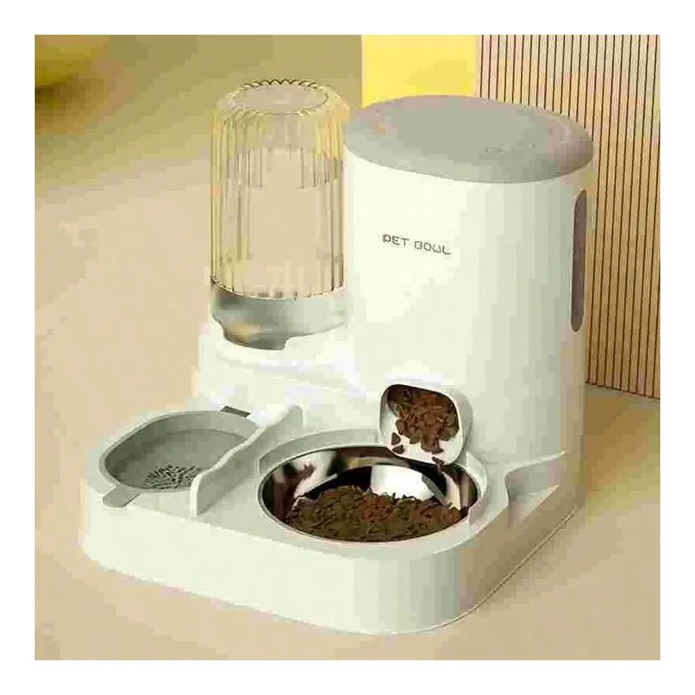 

Automatic Cat Drinking Fountain Food Dispenser Set With Stainless Steel Bowl, Detachable And Washable, 2In1 Automatic Pet Feedi