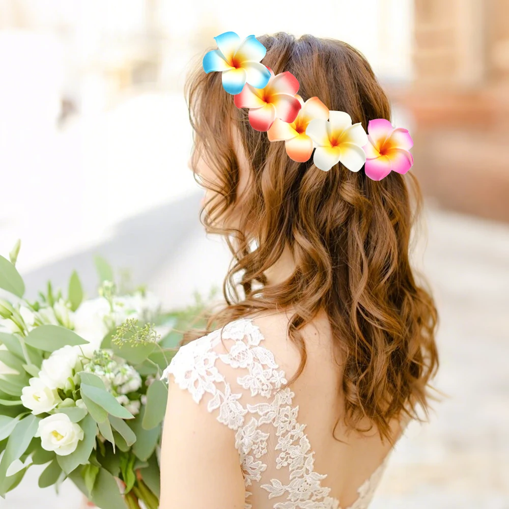 10 قطعة زهور هاواي وهمية بلوميريا رغوة فرانجيباني زهرة رؤساء 4.5/9 سنتيمتر شاطئ حفل زفاف زينة العائمة فرانجيباني #6