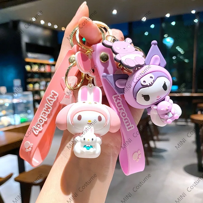 Sanrio Hello Kitty Keychain Cute Cartoon  Kawaii Melody Kuromi Silica Gel Keyring Pendant Doll Bag Backpack Pendant Gifts Toy