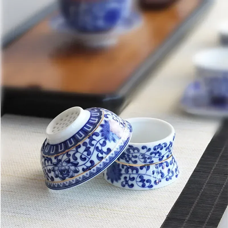 Chinese Tea Set Accessory, Tea Residue Filter, Blue and White Porcelain Infusers, Ceramic Strainer, Funnel and Stand, Jingdezhen