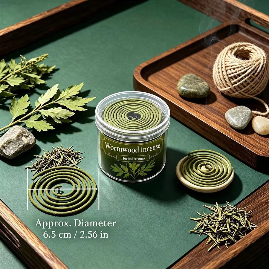 High-Quality Traditional Mugwort Incense Rolls, a Box of 50 Sticks with a Burning Stand, Featuring a Light Scent of Mugwort, Suitable for Home Environments and Outdoor Camping.