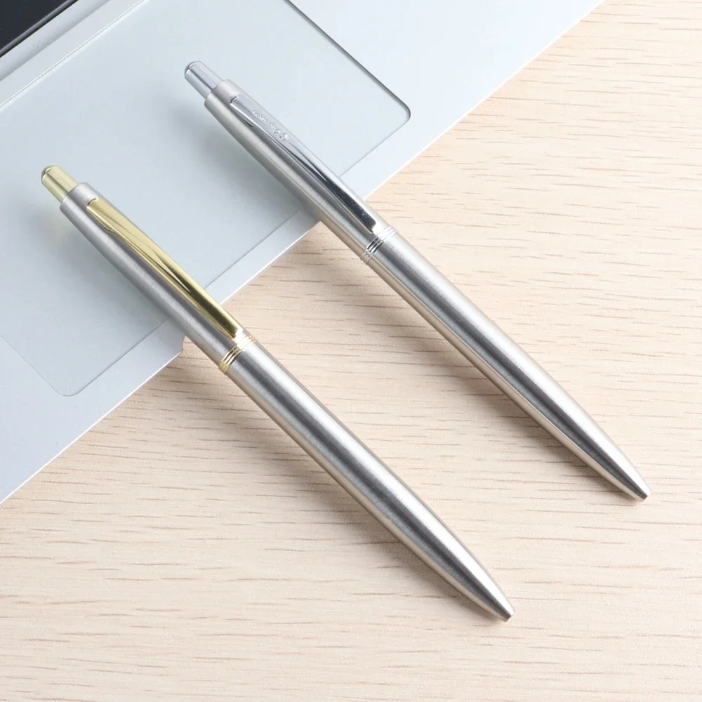 Metal Ballpoint Pen Stainless Steel Push Style 0.7mm Blue Black Ink School Stationery Supplies Color Silver Gold Pens