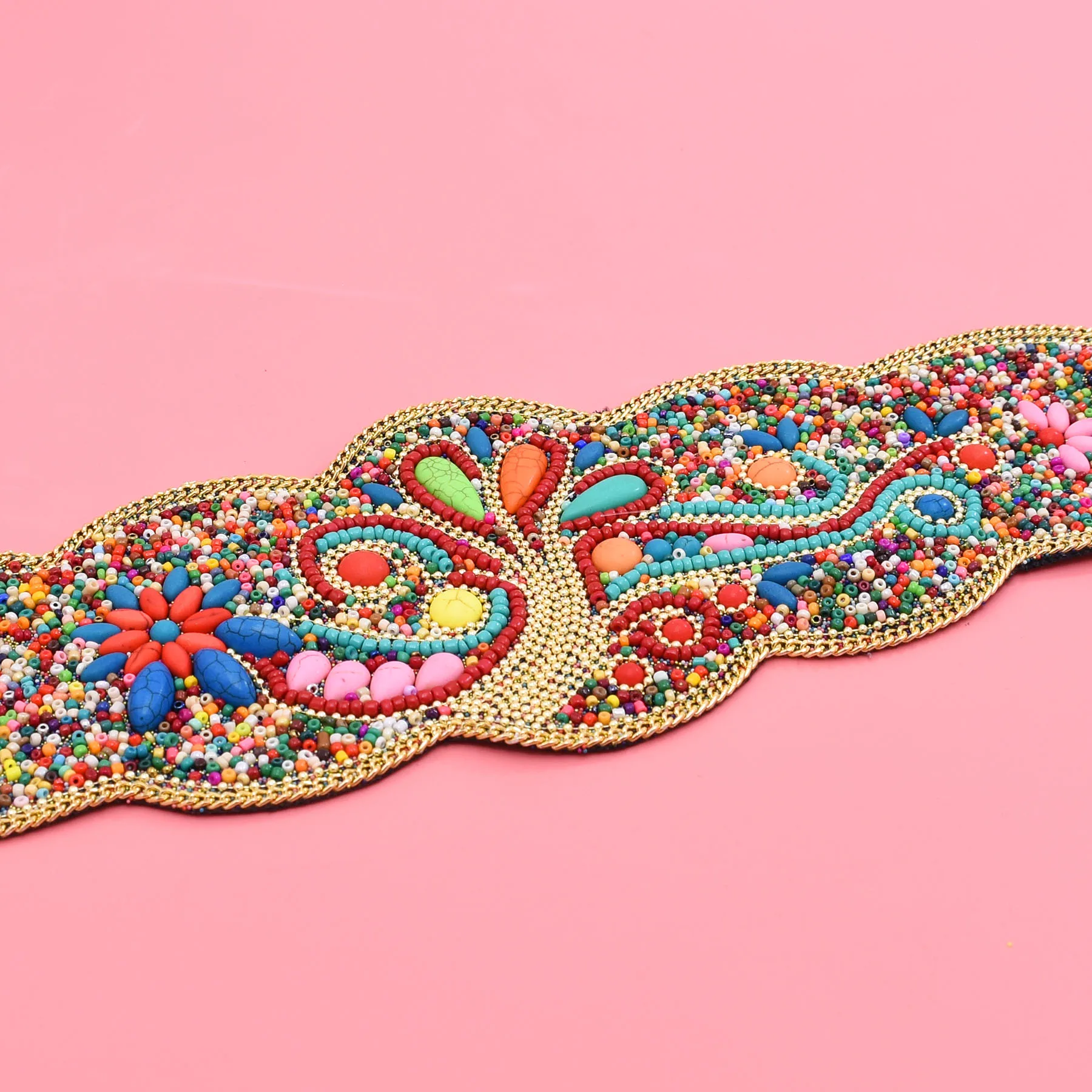 البوهيمي الخرز زهرة شجرة المرأة حزام بيان العرقية واسعة مرونة الجسم حزام على شكل سلسلة للفتيات النساء اللباس