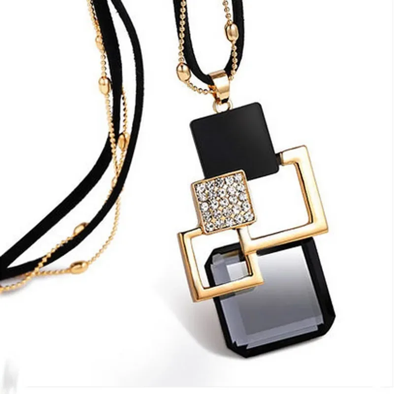 Euro-American Style Retro Wild Long Crystal Pendant Necklace Autumn and Winter Fashion Adjustable Sweater Chain