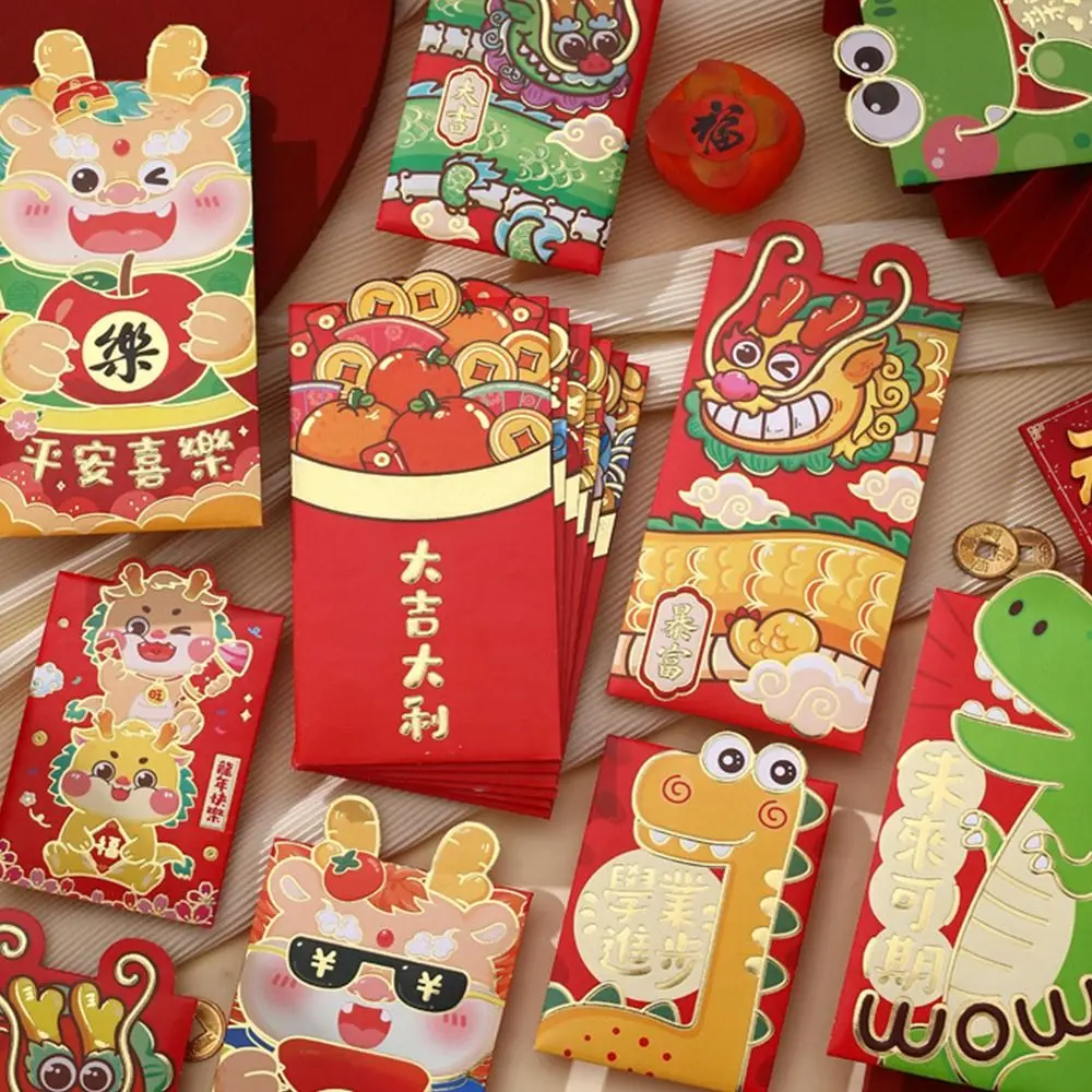 

6Pcs 2024 Dragon Year Chinese New Year Red Envelopes Hongbao Lucky Money Envelopes Red Packet for Spring Festival Decoration