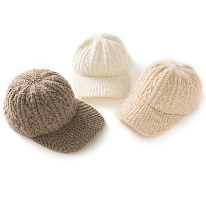 Women'S 100% Cashmere Duckbill Beanie Thick Knitted Hat For Autumn And Winter Warm And Cold-Proof Head Wrap