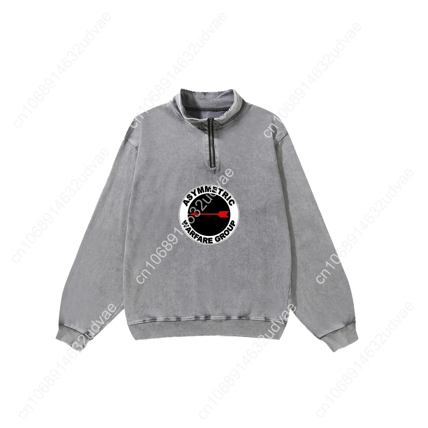 Asymmetrische Warfare Group Retro Sweatshirt Man Vrouw Tiener Vintage Pullover Halve Rits Zweet Op maat gemaakte Tops Mouwen T-shirt