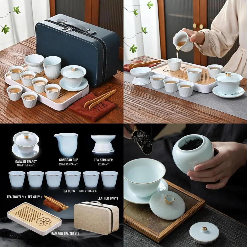 

Чайный сервиз с золотым ободком: гайвань на 6 чашек в стиле Гунфу