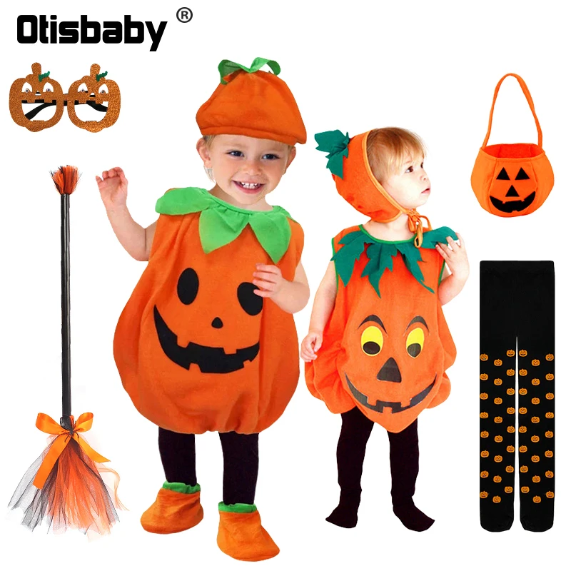 Wholesale Halloween Baby Boy and Girls Cosplay Pumpkin Costume 2 - 10 Years Cute Kids Stage Show Masquerade Party Clothing Set