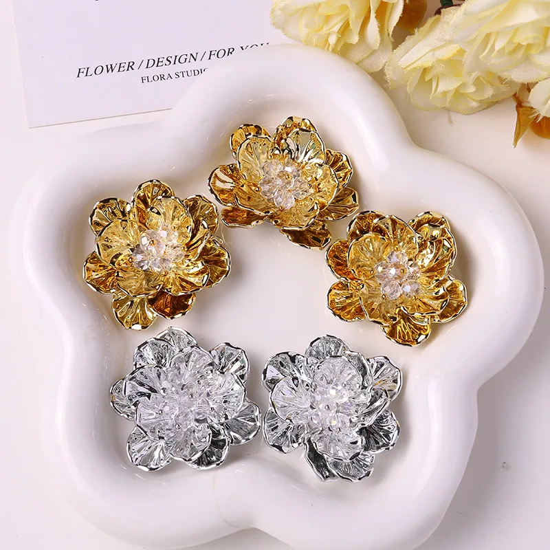 Shoe Charms Chic Double Layer Camellia Crystal 1 Piece Korean Fashion DIY Personalized Decor for Girls Clogs Jelly Clear Shoes
