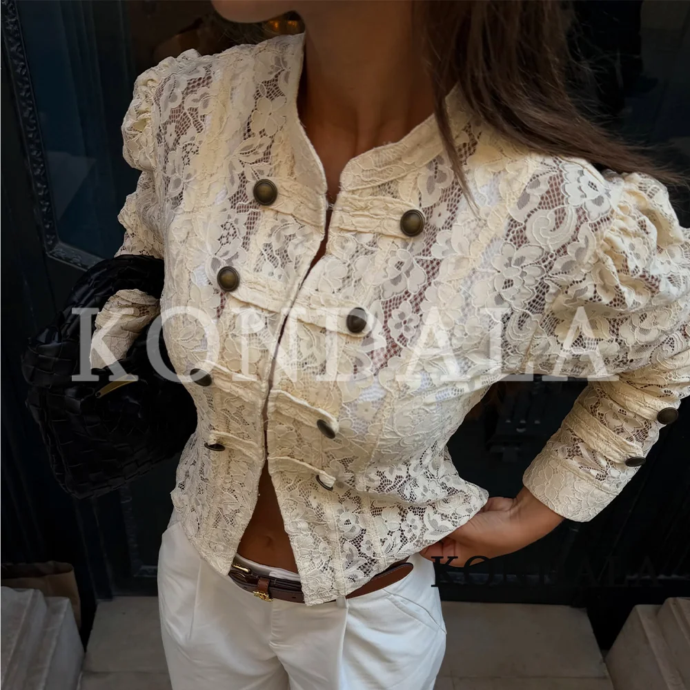 KONDALA Damen Elegante Schicke Spitzenjacke mit Vintage-Knöpfen, Schlanke Jacke, 2026 Sommer Frühherbst Trendiger Street-Style Damenjacke