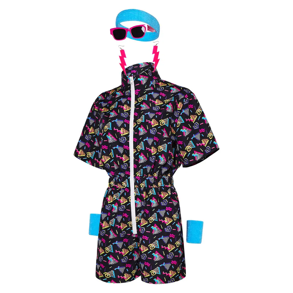 80S Retro Hip Hop Disco Cosplay Summer Tracksuit Costume Vintage Disguise Earrings Hairband Props Adult Halloween Role play Suit