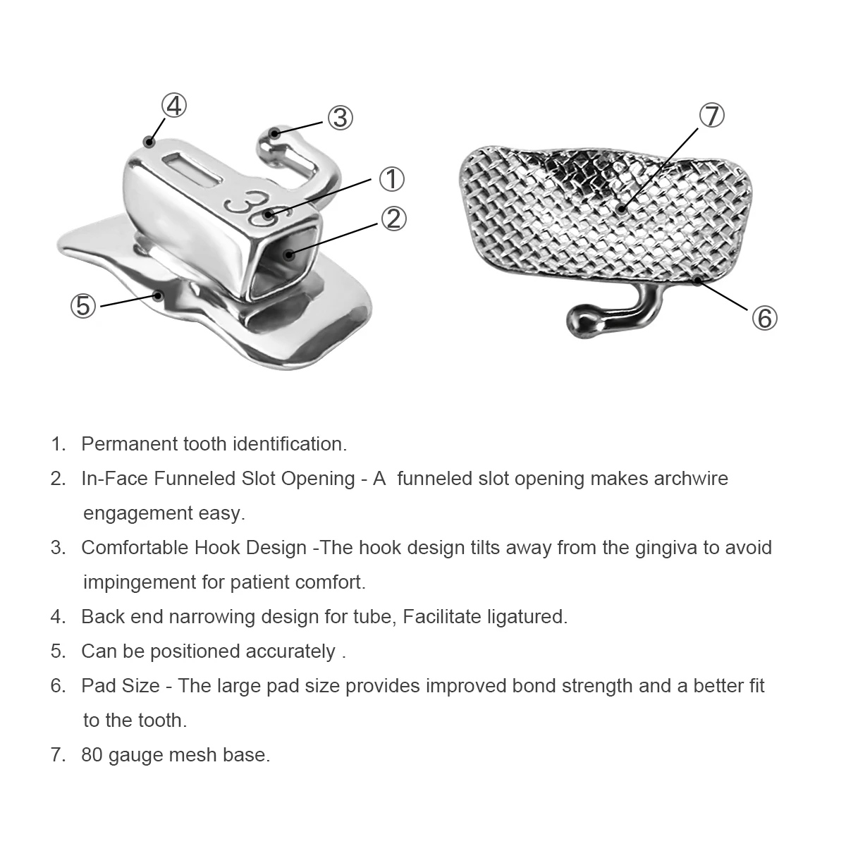 24PCS AZDENT Dental Klammern Kieferorthopädische Zahnspangen Selbstligierende Mesh Basis Mini Roth/MBT 0,022 Haken 3-4-5 & Bukkalröhrchen Zahnmedizin – Detail 5