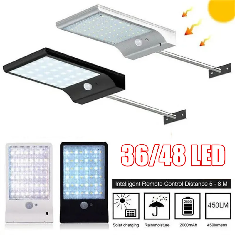 Solar Wall Lights Outdoor Waterproof 36/48 LED Solar Powered Motion Sensor Wall Lamp with Mounting Pole For Garden Pathway