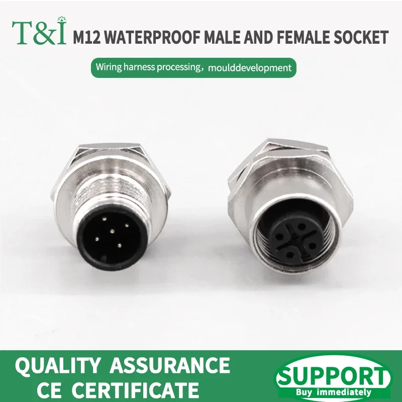 

5/10/100 PCS M12 male and female socket 3 4 5 6 8 17 pins weld IP67/68 Install front/rear panel waterproof circular connectors