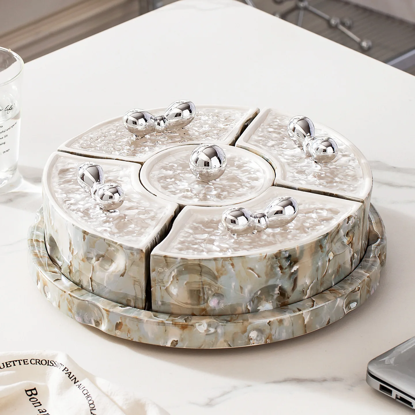 Light luxury high-end ceramic platter set,household living room fruit plate,divided into compartments with,wedding candy box
