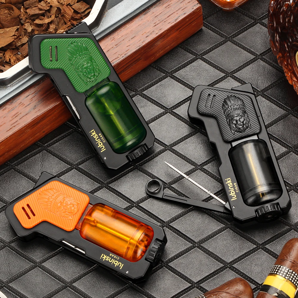 

LUBINSKI Plastic Cigar Lighter Blue Flame Torch Jet Lighters Cigar Accessories With Gift Box
