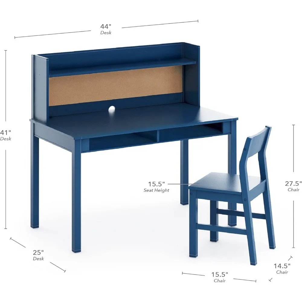 مكتب أطفال مزود بخزانة وكرسي: طاولة دراسة خشبية للأطفال مع مساحة تخزين ولوح من الفلين |   طقم غرفة نوم أو أثاث خشبي للأولاد