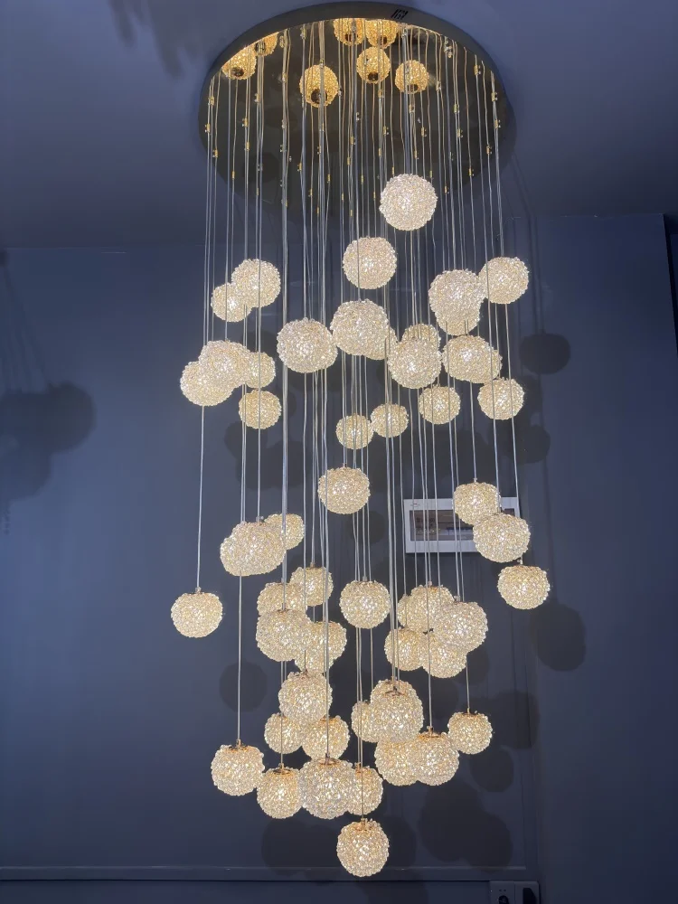 Modern Led Glass Ball Lampshade Ceiling Chandeliers Staircase Duplex Building Villa Loft Hollow