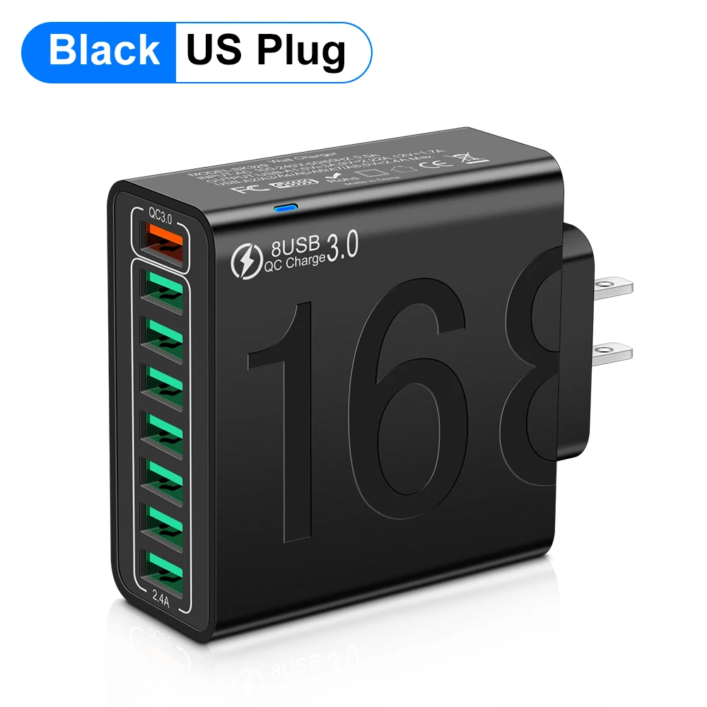 WALKESEN Insgesamt 150 W 8 Ports USB-Ladegerät Schnelllade-Handy-Ladegerät-Adapter für iPhone Samsung Xiaomi 14 15 Quick Charge 3.0 Wandladegerät 9