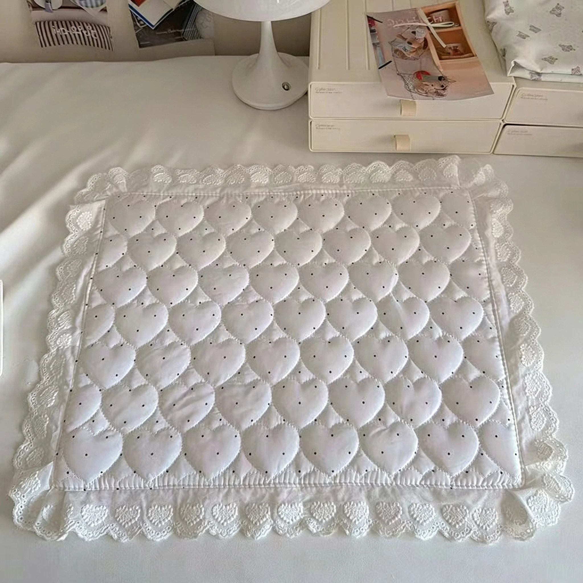 Ins-Style Koreanische Reine Baumwolle Isolierte Tischunterlage Tischdecke Dekorative Untersetzer Liebevolle Spitze Französische Tischdecke Niedliches Geschenk – Detail 3