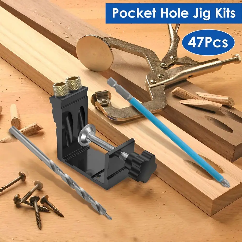 Adjustable Pocket Hole Jig Inclined Hole 15 Degree Angle Joint Locator Pocket Dowel Drill Punch Drill Guide Kit Woodworking