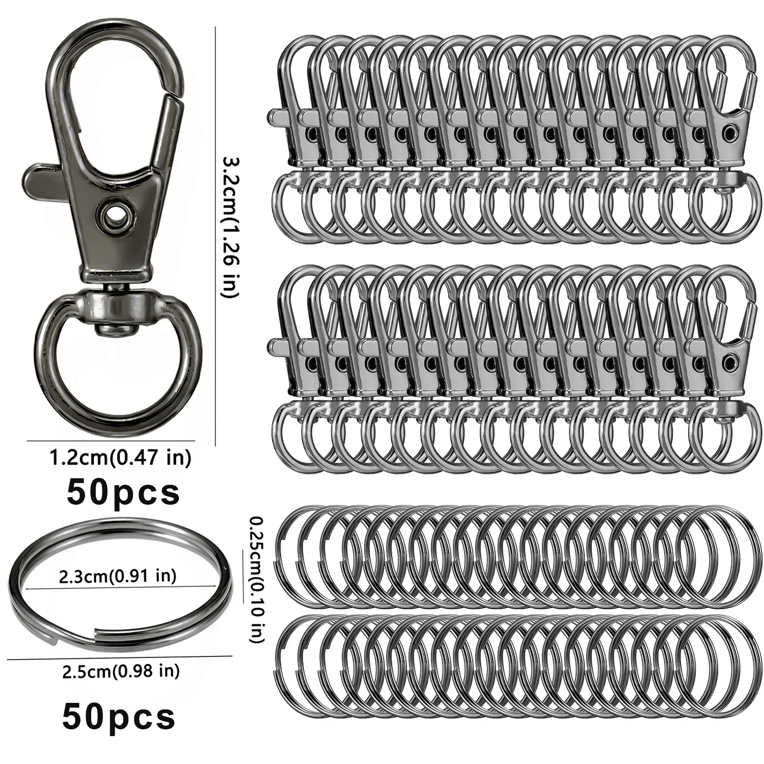 100PCS Keychain Hooks with Key Rings,.Metal Swivel Lobster Claw Clasps, for Keychain Clip Lanyard, Jewelry Making, Crafts image 3