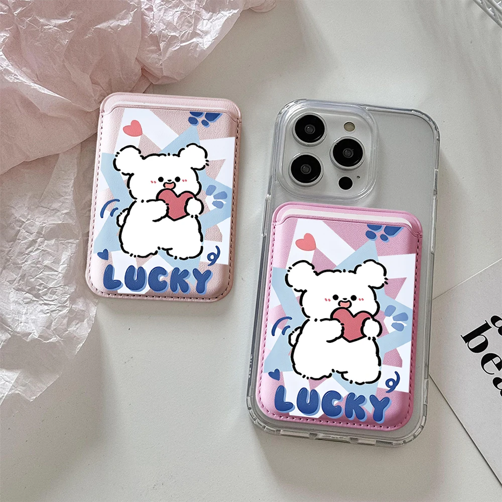 Lucky Puppy Leder-Kartenetui Handyhülle Kartenhalter für Magnetische Hülle Geeignet für alle iPhone Magsafe Karten-Handy-Rückseiten-Taschen – Detail 1