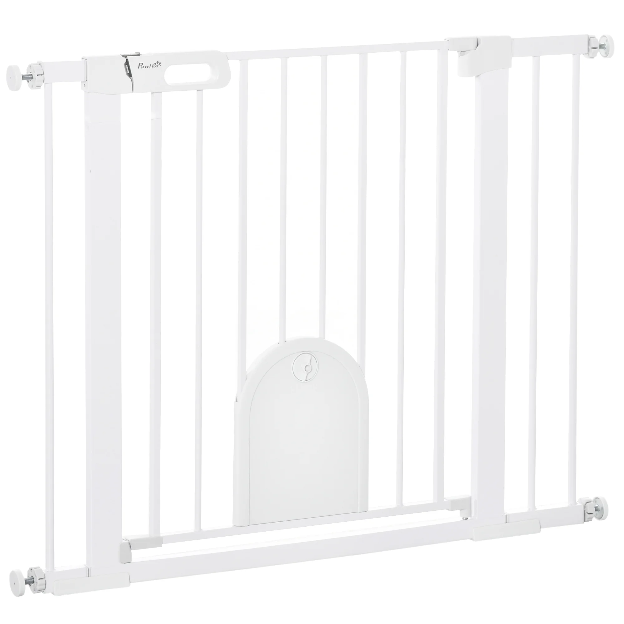 PawHut security barrier 75-103cm with 2 extensions self-closing White