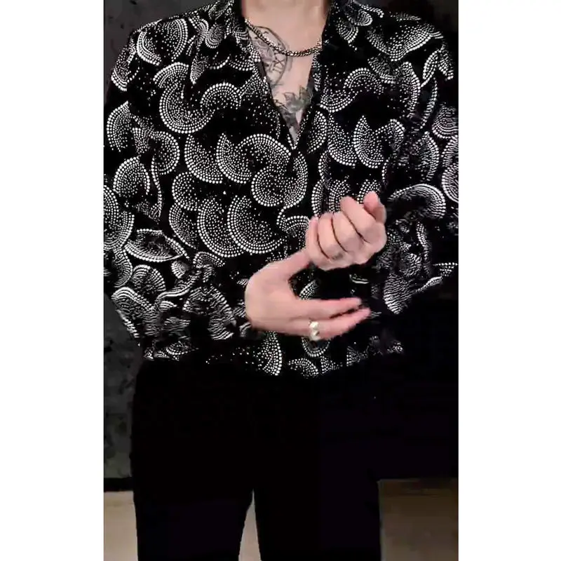 Spring and Summer Star Sequin Long Sleeve Shirt Patterned Shoulder Pads Loose Thin Casual Blouse Non-Iron Leisure Top
