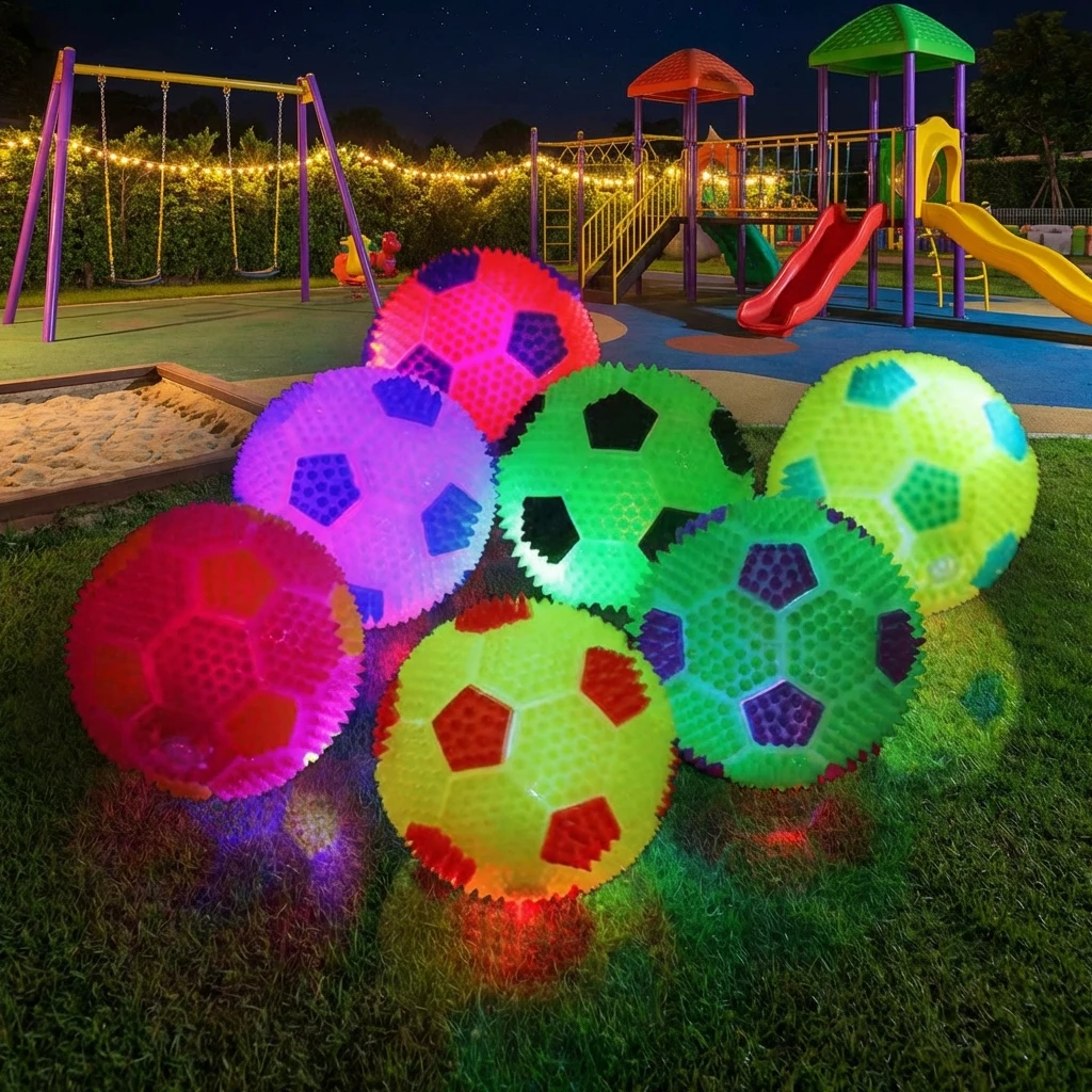 Dog Toy Colorful Flash Ball Chew Resistant Teething Bounce Squeaky Toy Glowing Rubber Spike Ball Pet Supplies for Dogs Puppies
