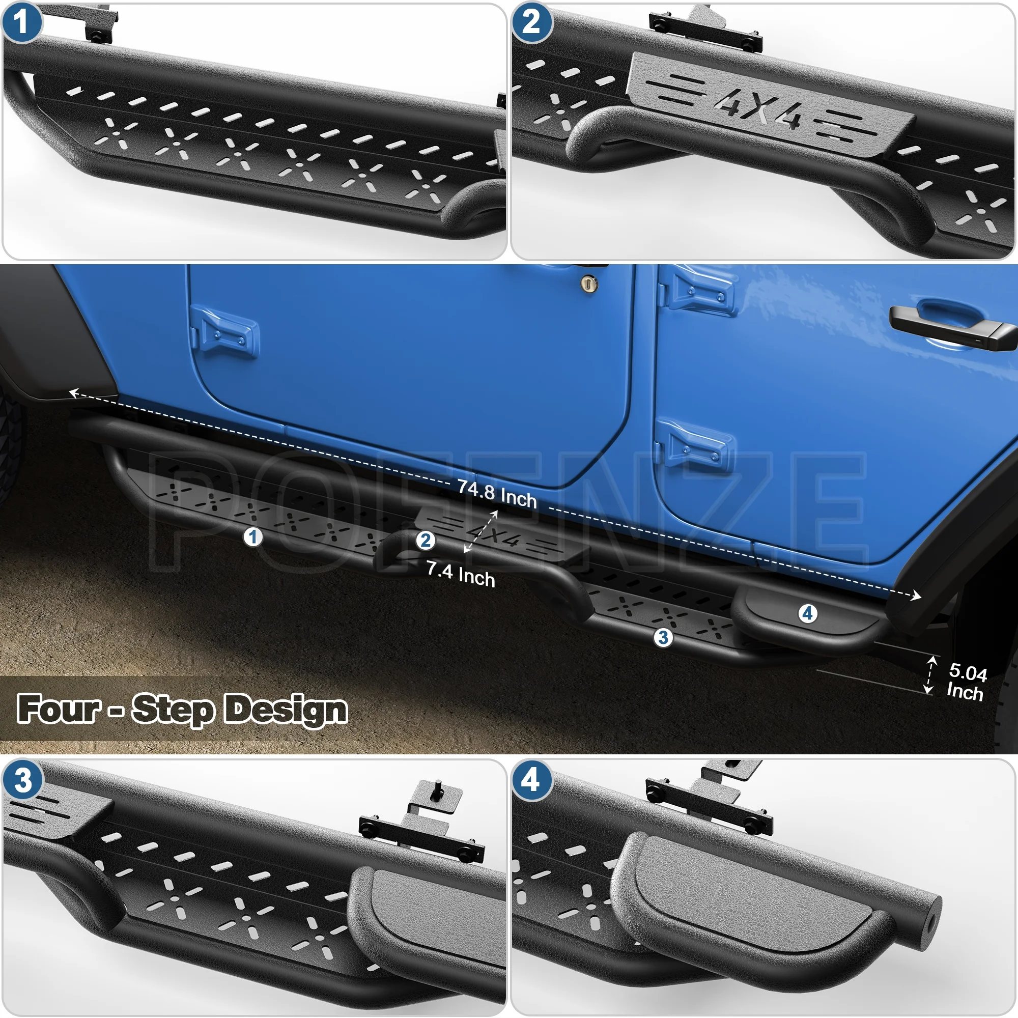 

Jeep Side Steps/Raised Step for 2019-2025 Jeep Wrangler JL Unlimited (4 Doors Only), offroad 4x4 accessories