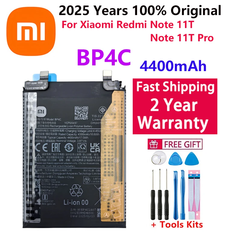 

Совершенно новый сменный аккумулятор BP4C 4400 мАч для Xiaomi Redmi Note 11T/Note 11T Pro, аккумуляторы для мобильных телефонов + инструменты