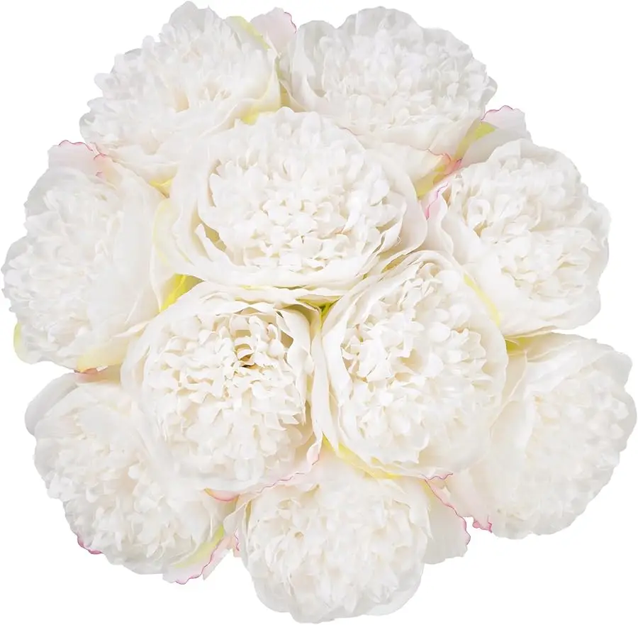 

20 Heads Artificial Peony Silk Flower Leaf Home Office Wedding Party Festival Bar Decor (Cream White)