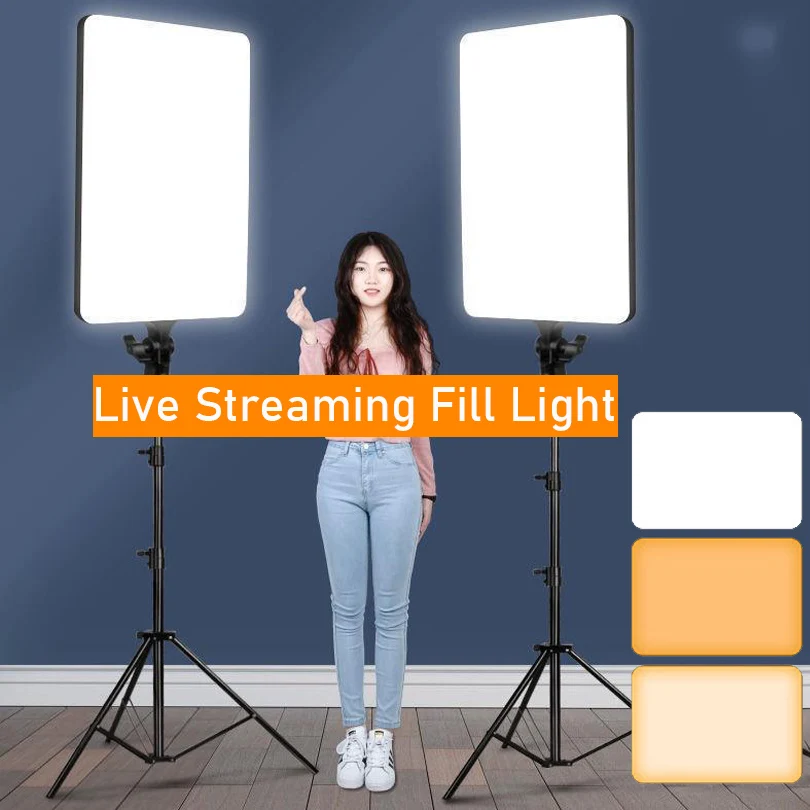 19\'\' LED Video Light 110V-220V 50W Photography Selfie Dimmable Panel Lighting Photo Studio Live Stream Fill LampTripod Stand