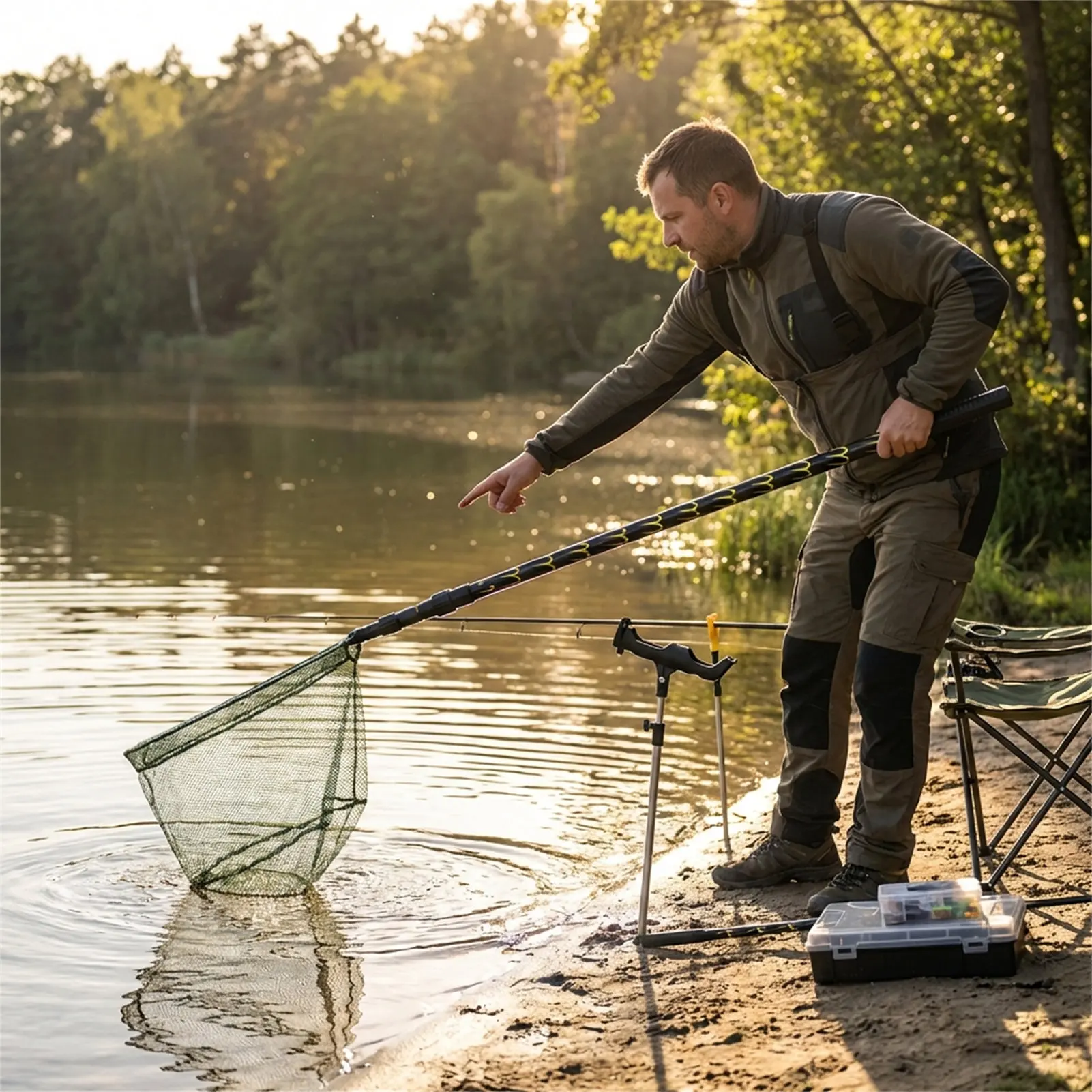 

Aluminum Alloy Fishing Net 2.1m Telescopic Handle Tiger Pattern Fish Landing Net