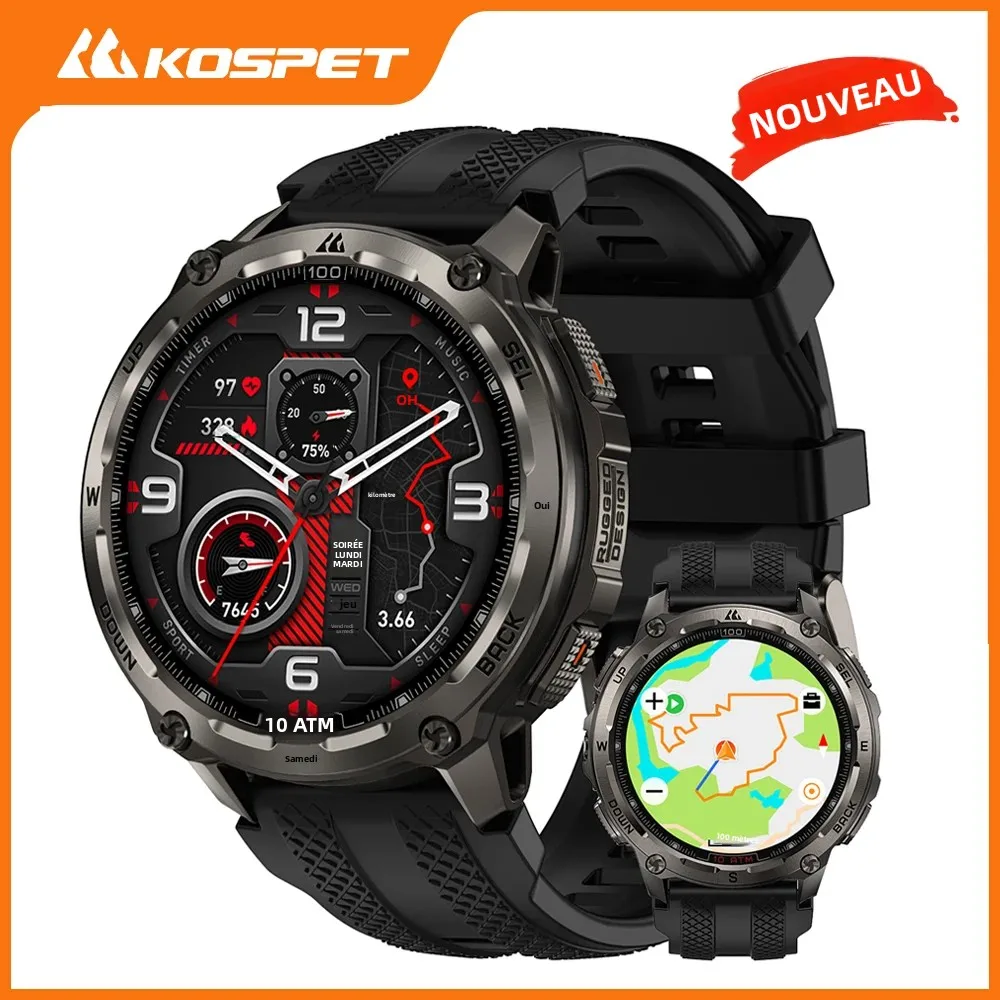 KOSPET Tank T4 montre intelligente pour hommes en acier inoxydable 6-Sat GPS cartes hors ligne 10ATM 45M plongée 24/7 moniteur de santé pour Android iOS