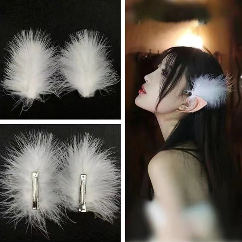 

2pcs Korean Style Girls Fairy White Feather Hair Clip Headdress Daily Personality Sweet Feather Barrettes Hair Accessories