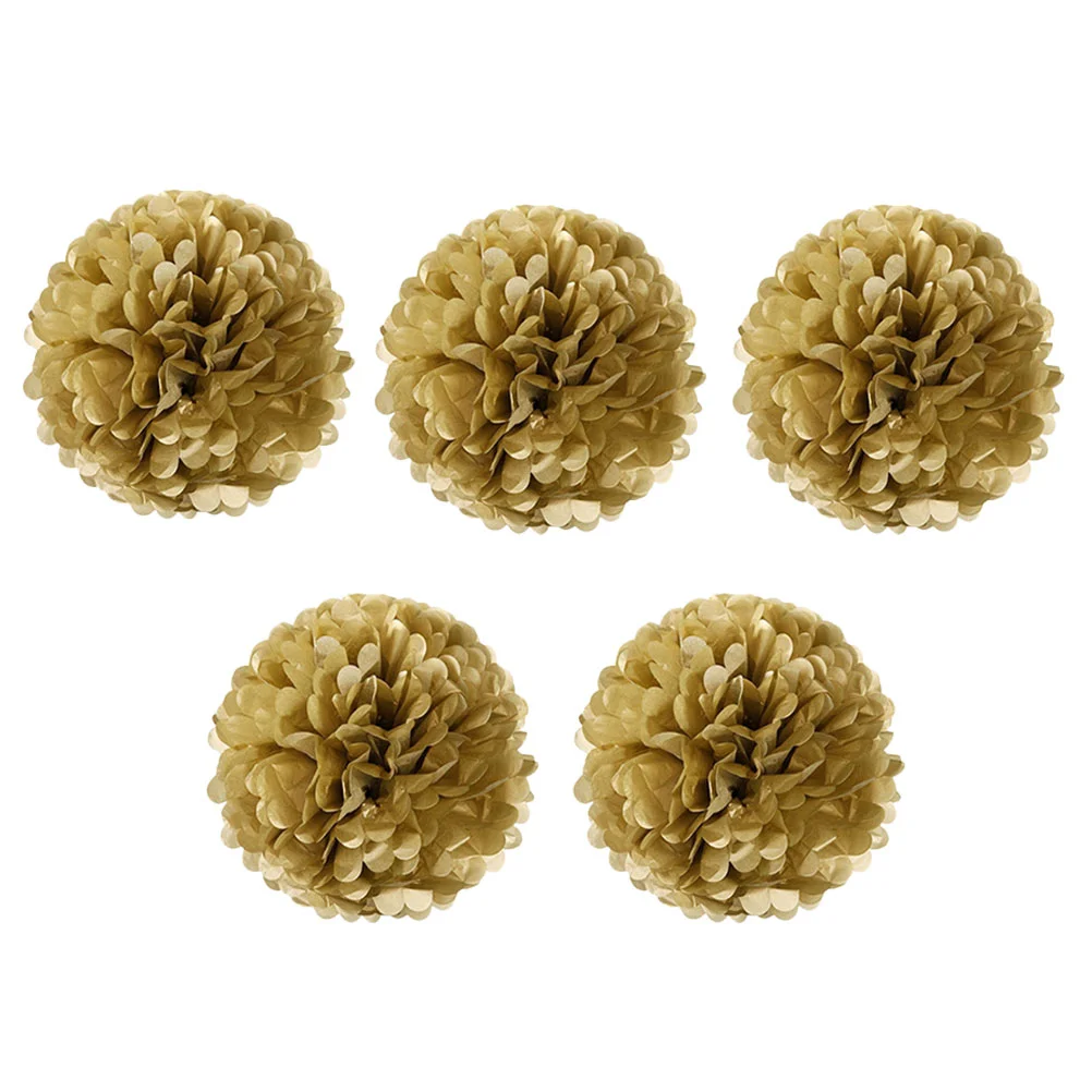 5pcs 8" Gold Tissue Paper Pom Pom Flower Ball wedding paper flower balls tissue paper flowers pom poms