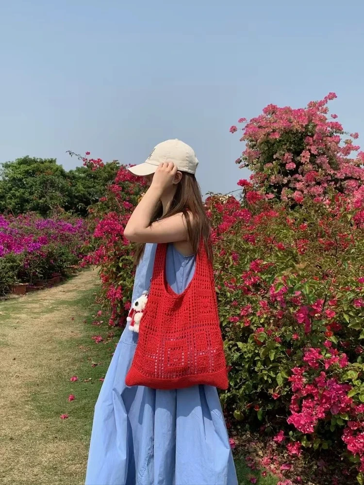 Faionable Versatile Borsa a tracolla grande Capaci da donna Borsa in tessuto scavato Borsa sotto le ascelle Borsa tote semplice casual