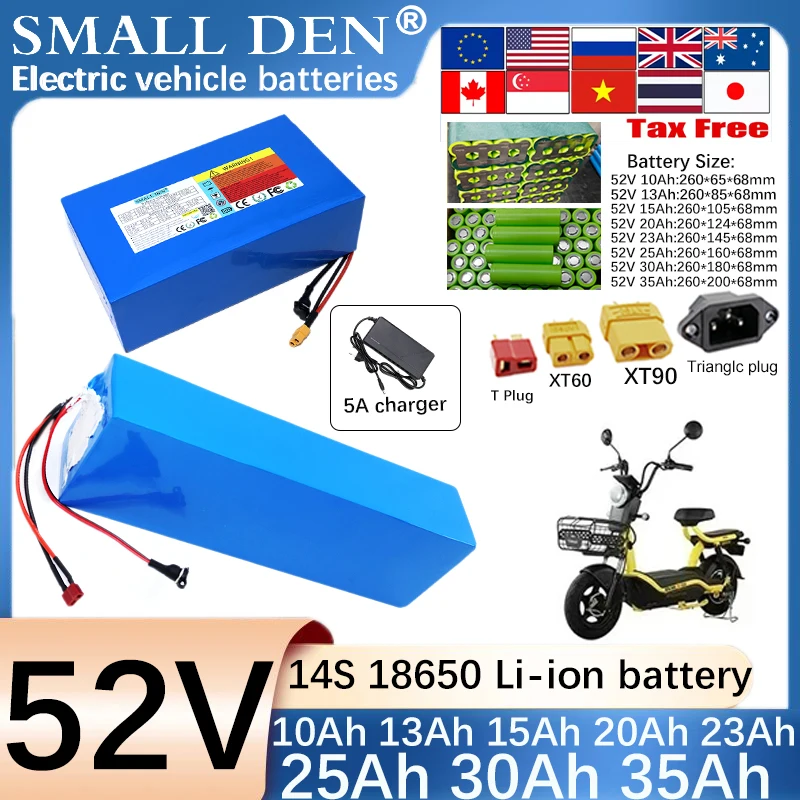 

52V 35Ah 30Ah 25Ah 23Ah 20Ah 15Ah 13A 10A New 18650 lithium battery pack 1500W suitable for various power tools with 5A charger