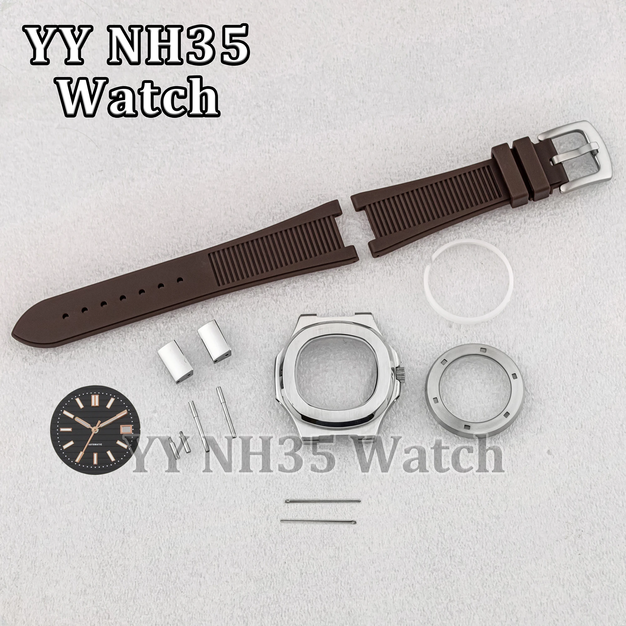 for Nautilus Watches NH35 Case Rubber Strap Sapphire Glass Water Resistant 41mm Watch Case Watch Mod Parts fit NH35/36 Movement